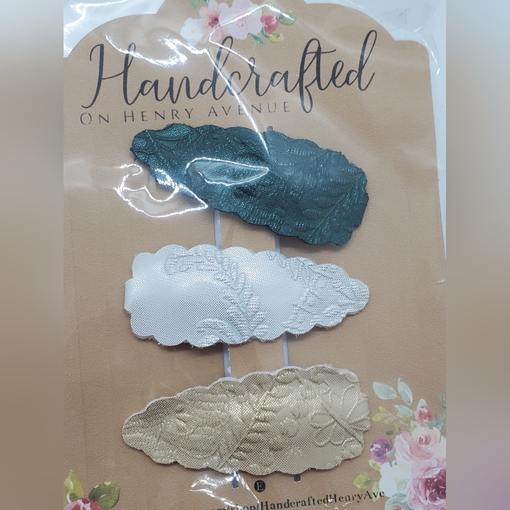 Embossed Lace Faux Leather Snap Clips Set of 3
